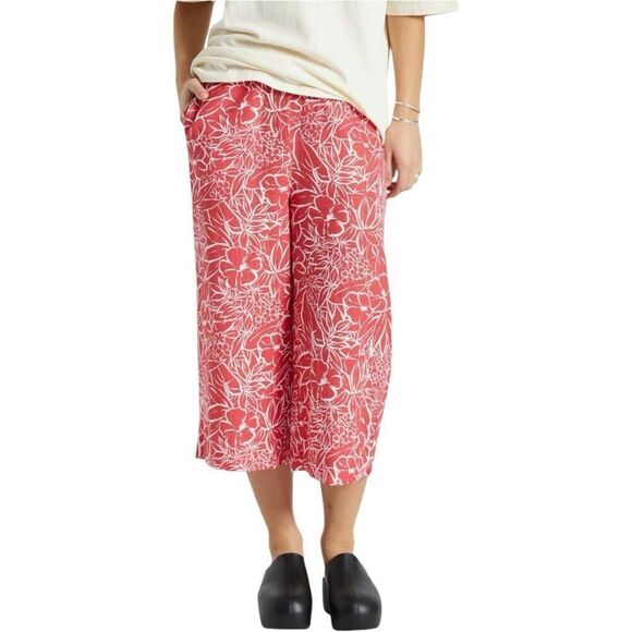 Brixton Aloha Red Indo Linen Wide Leg Pant Size S NWT Vacation Beachy Botanical - Picture 1 of 15
